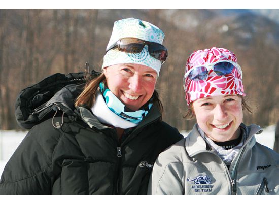 Margie and Corinne at a ski race, 2010